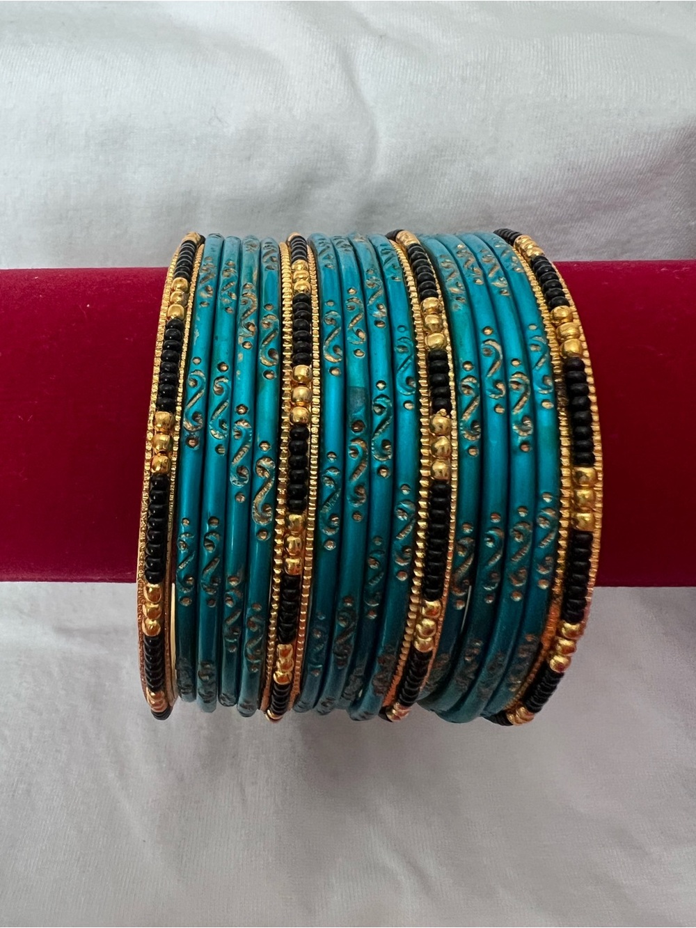 Teal and Gold Traditional Women's Bangle Set